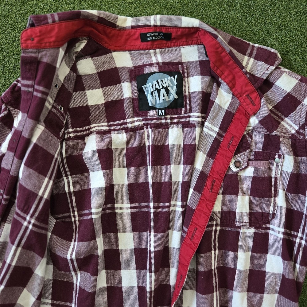 Franky Max Burgundy/white Button Down Flannel Size M - Picture 6 of 9